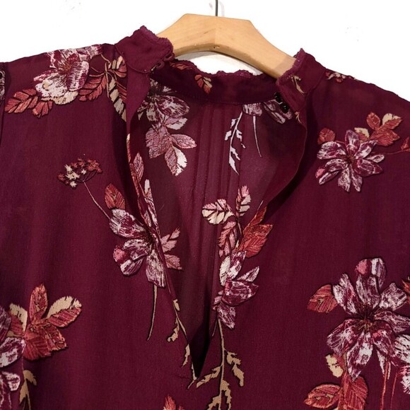 ASTR Kirsten High Neck Sheer Long Sleeve Mini Dress Wine Burgundy Red Medium - Picture 11 of 14